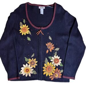 90'sTiara international black floral embroidered